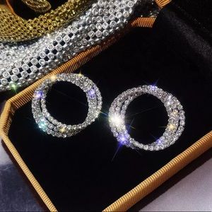 🌟 Beautiful Silver Circle Rhinestone Earrings